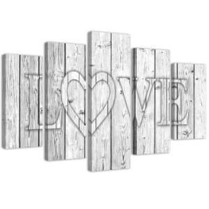 OBRAZ DRUKOWANY Napis Love Deski Szary 200x100
