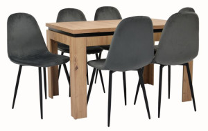 6 x kubełkowe krzesło AKSAMIT welur + rozkładany stół DĄB ARTISAN do salonu