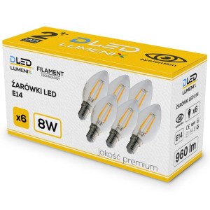 6x Żarówka E14 Led Filament 8w Neutralna Świeczka
