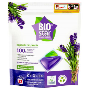 Kapsułki do prania 2w1 Lawenda - do białego i koloru 32 sztuki - BIOStar