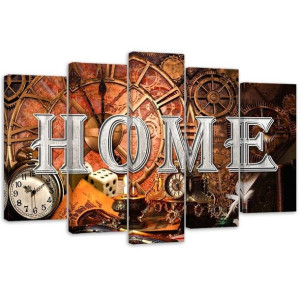 OBRAZ 5 CZĘŚCI Napis Home Retro Vintage 200x100