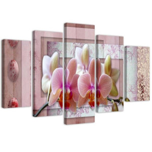 OBRAZ 5 części Orchidea Kwiat Różowy 100x70