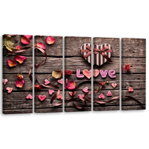 OBRAZ 5 CZĘŚCI Serce Love Vintage Kwiaty 150x60