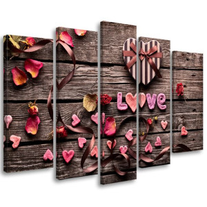 OBRAZ 5 CZĘŚCI Serce Love Vintage Kwiaty 200x100