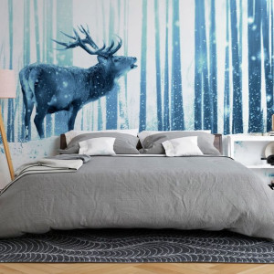 Fototapeta - Jeleń na śniegu (niebieski) [Rozmiar: 450X315]