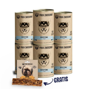 Pakiet Paka Zwierzaka Mokra Karma Dla Psa Dziczyzna i Łosoś 6 x 400 g + Bat