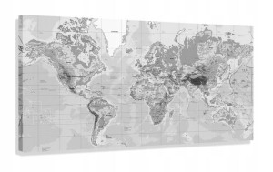 Obraz Mapa Świata 120x60 Polskie Nazwy Black