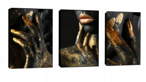 Obraz 120x60 Komplet 3el Gold Black Złoty Czarny