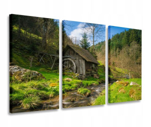 Obraz Młyn Strumyk Dolina Obrazy Tryptyk 120x80