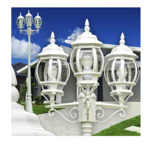 Latarnia ogrodowa lampa parkowa wysoka 3 ramienna ogrodowe biała 228 cm