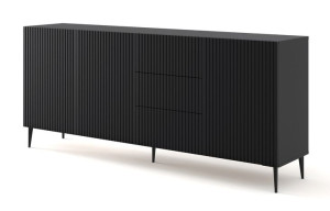 Komoda RAVENNA B 200 cm 3D3S frez czarny mat na nóżkach