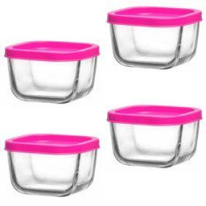 Komplet 4 szt pojemników szklanych z pokrywką 270 ml  CUBE Lav