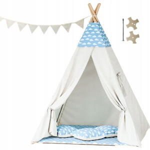 Tipoo namiot teepee dla dzieci-chmurki niebieskie z beż