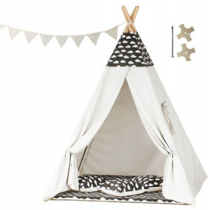 Tipoo namiot teepee dla dzieci-chmurki czarne z beż