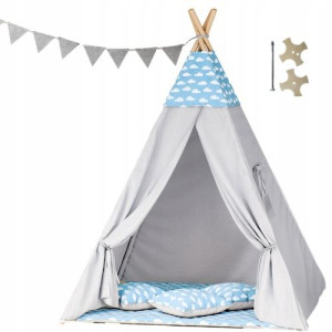 Tipoo namiot teepee dla dzieci-chmurki niebieskie z szarym