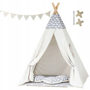 Tipoo namiot teepee dla dzieci-chmurki szare z beż