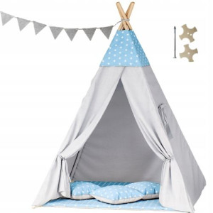 Tipoo namiot teepee dla dzieci-gwiazdki niebieskie z szarym