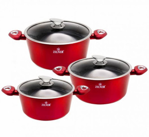Garnki Z Powłoką Granitową 6 El. Zilner Cherry Red Zl-8561