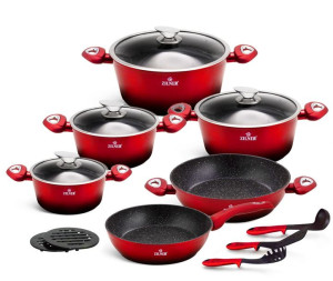 Garnki Z Powłoką Granitową 15 Ele. Zilner Cherry Red Noir Zl-8520