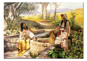 Obraz olejny ręcznie malowany 50x70cm Jezus Chrystus i Samarytanka Henryk S