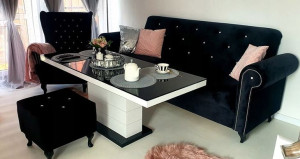 ZESTAW Kanapa Sofa Rozkładana +fotel+podnóżek