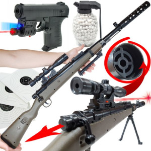 SZTUCER Karabin Myśliwski Na Kulki 6mm ASG z Laserem + Pistolet + Granat ku