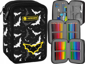 ASTRA Potrójny Piórnik z Wyposażeniem NIETOPERZE