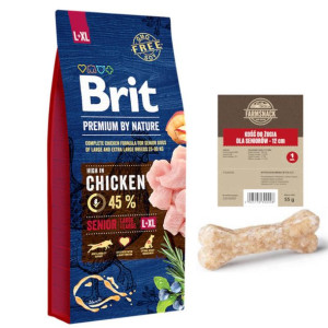 BRIT Premium By Nature Senior L+XL 15kg + Kość do żucia dla seniorów 12cm