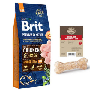 BRIT Premium By Nature Senior S+M 15kg + Kość do żucia dla seniorów 12cm