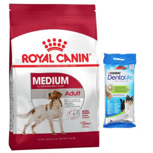 ROYAL CANIN Medium Adult 15kg + Purina Dentalife Medium 69g GRATIS!