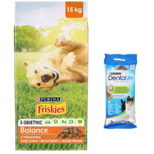 PURINA Friskies Balance 15kg + Purina Dentalife Medium 69g GRATIS!