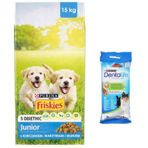 PURINA Friskies Junior 15kg + Purina Dentalife Medium 69g GRATIS!