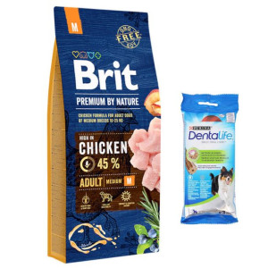 BRIT Premium By Nature Adult M 15kg + Purina Dentalife Medium 69g GRATIS!