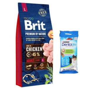 BRIT Premium By Nature Adult L 15kg + Purina Dentalife Medium 69g GRATIS!