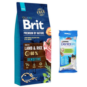BRIT Premium By Nature Sensitive Lamb 15kg + Purina Dentalife Medium 69g GR