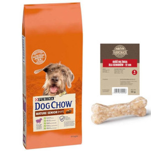 PURINA Dog Chow Mature Senior Lamb 14kg + Kość do żucia dla seniorów 12cm