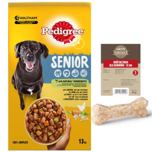 PEDIGREE® Senior 13 kg z kurczakiem, ryżem i warzywami + Kość do żucia dla