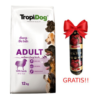 TROPIDOG premium adult medium & large breed jagnięcina z ryżem 12kg + Baton