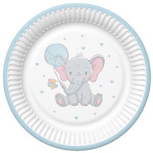 Talerzyki Słonik Balon Chłopiec Baby Shower 23 Cm