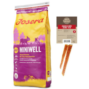 JOSERA Miniwell 15kg + Paseczki ze skóry jelenia 12cm 5szt