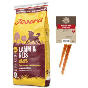 JOSERA Lamb & Rice 15kg + Paseczki ze skóry jelenia 12cm 5szt