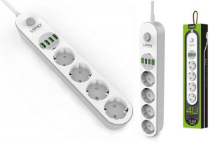 Listwa Zasilająca 4 Gniazda + 4X Usb Przedłużacz