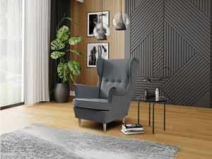 Fotel USZAK BORYS welwet styl skandynawski szary