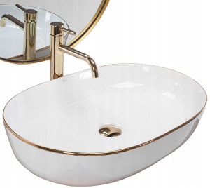 Umywalka Nablatowa CLEO WHITE GOLD EDGE - REA