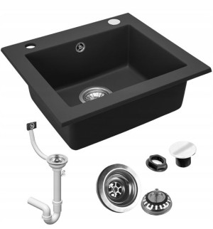 Zlewozmywak Granit West Black Czarny Zestaw Syfon