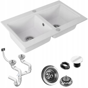 Zlewozmywak Zlew Granit Caddy White Biały + Syfon