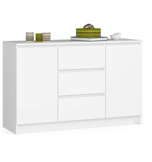 Komoda Do Salonu 120 Cm K016 - Biała - 2 Drzwi 3 Szuflady