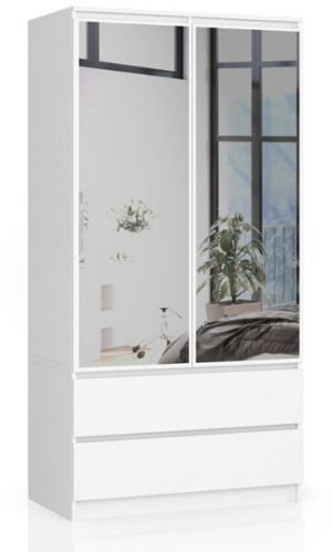 Szafa S 90 Cm 2 Drzwi 2 Szuflady 2 Lustra Biała
