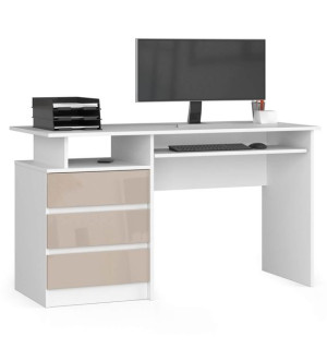 Biurko Clp 135 Cm - Białe-cappuccino Połysk - Wolnostojące