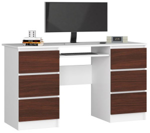 Biurko Komputerowe A-11 135 Cm 6 Szuflad Białe / Wenge